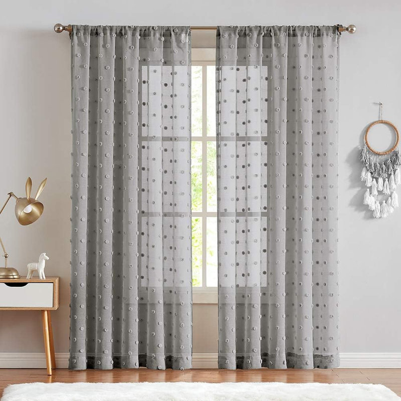 Rideaux transparents avec passe-tringle Pom Pom Voile, Gris, L 54 po x L 95 po