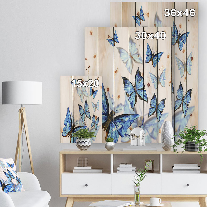 Aquarelle de papillons sur fond blanc - impression sans cadre sur bois, H 20 po x l 12 po x P 1 po