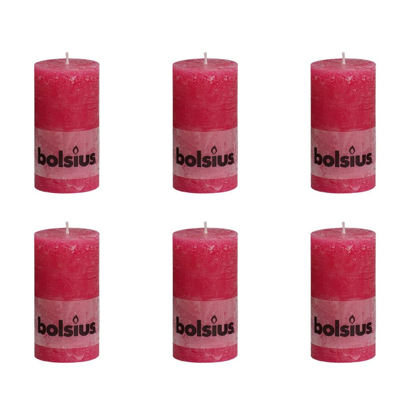 Bolsius Rustic Pillar Candle, Fuchsia, 13cm H x 6.8cm diameter