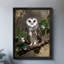 Art mural rétro noir avec hibou debout sur la branche, impressions encadrées de style rétro-1240549264