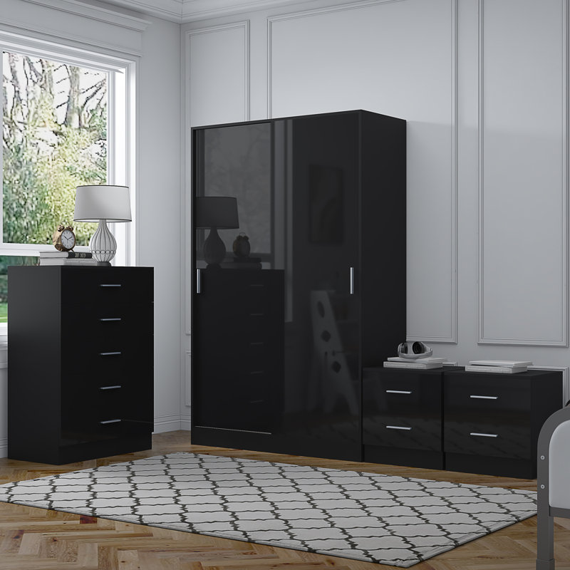 Eva Piece Bedroom Set, Black Gloss / Black Oak