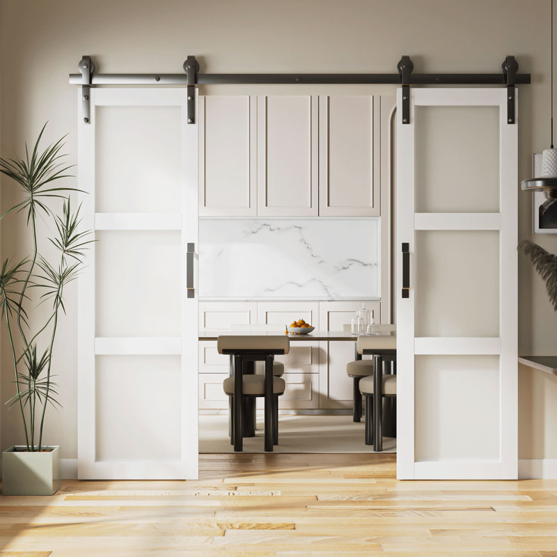 Portes de grange coulissantes à double panneau en verre givré 48 po x 84 po x H 48 po avec quincaillerie d'installation