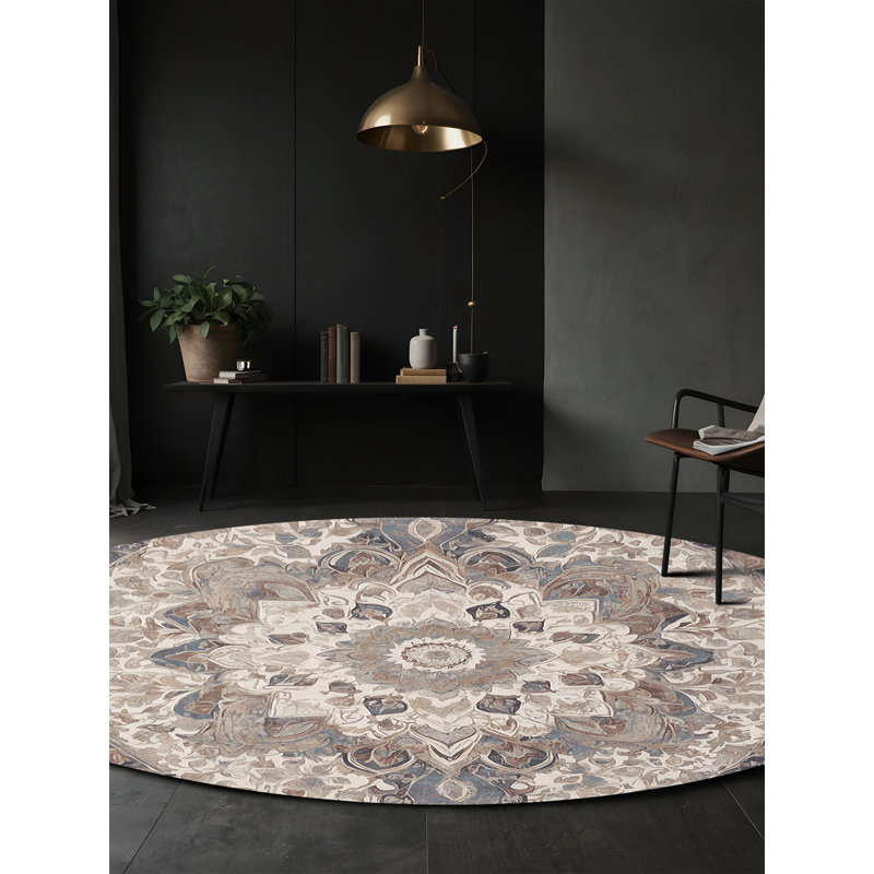 Machine Washable Gray Area Rug, Round 8'
