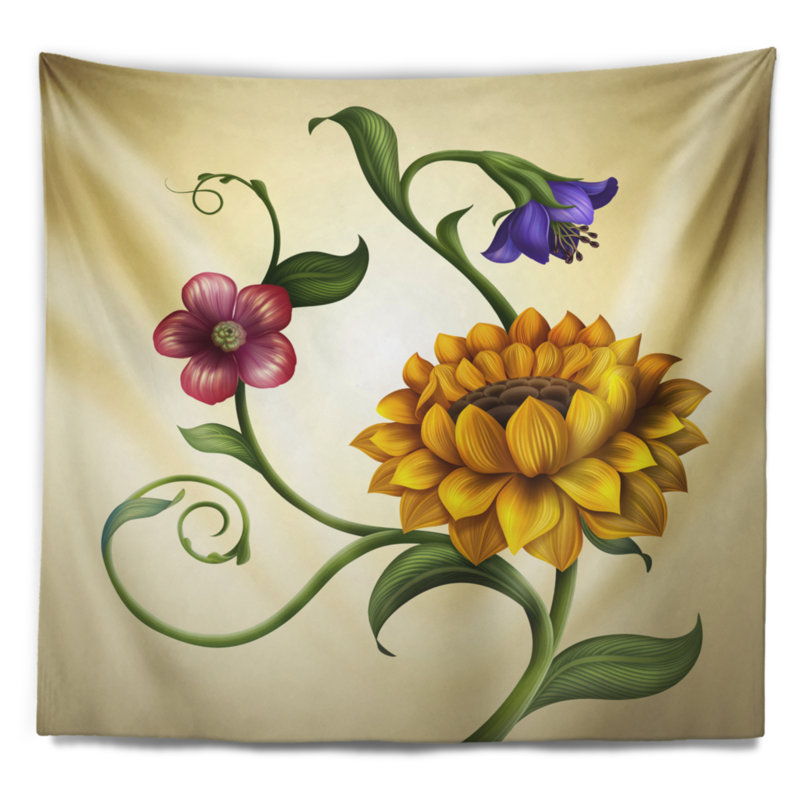 Tapisserie illustration de fleurs et feuilles floral, H 32 po x l 39 po
