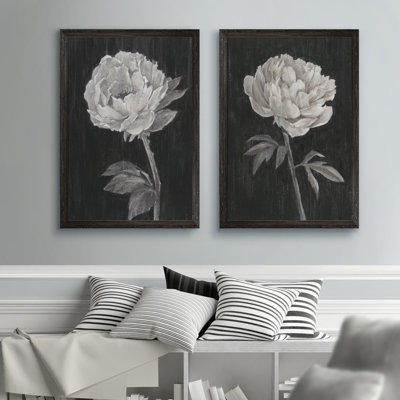 " Black And White Flowers I " 2 - Pieces