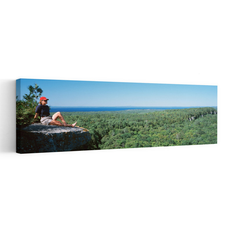 Canada Ontario Manitoulin Island Cup Saucer Trail Young Woman Sitting On A Rock by Jim Wiebe - Wrapped Canvas Panoramic Print