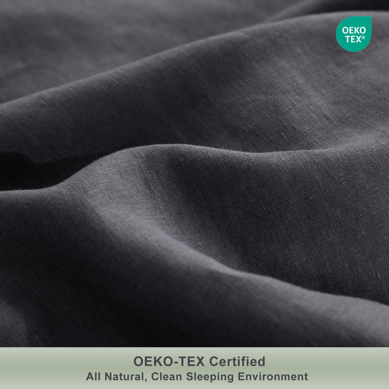 TOSMO 100% Linen Pillowcase Set of 2, Stone Washed Pillowcases Envelope Closure, Soft and Durable Pillow Cases, Charcoal Gray