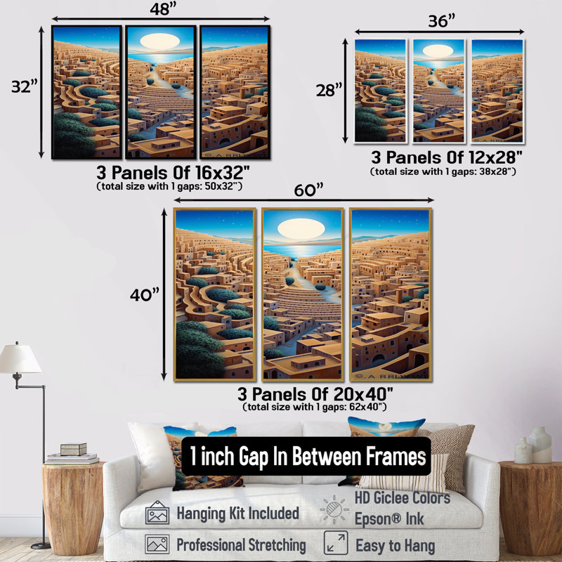 Ensemble d'art mural Tercel - City Buildings, Encadrement argenté, H 32 po x l 48 po x P 1 po