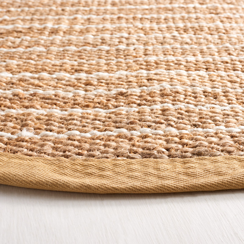 Yael Natural Fiber Jute & Coir Striped Rug, Round 7'
