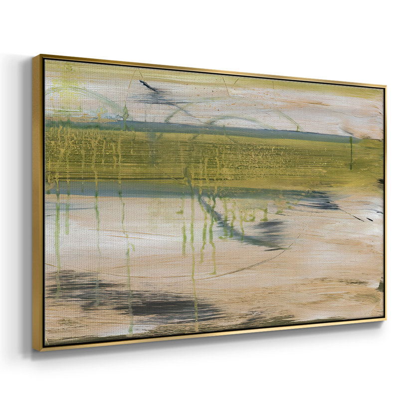 Réflexions aquatiques I, Pas de tapis, H 17 po x l 25 po x P 2 po, Toile avec cadre flottant or