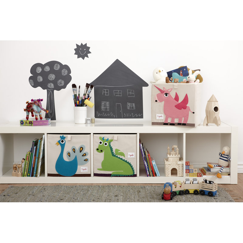 3 Sprouts ‑ boîte de rangement en forme de cube pour bébé et enfants avec image de licorne