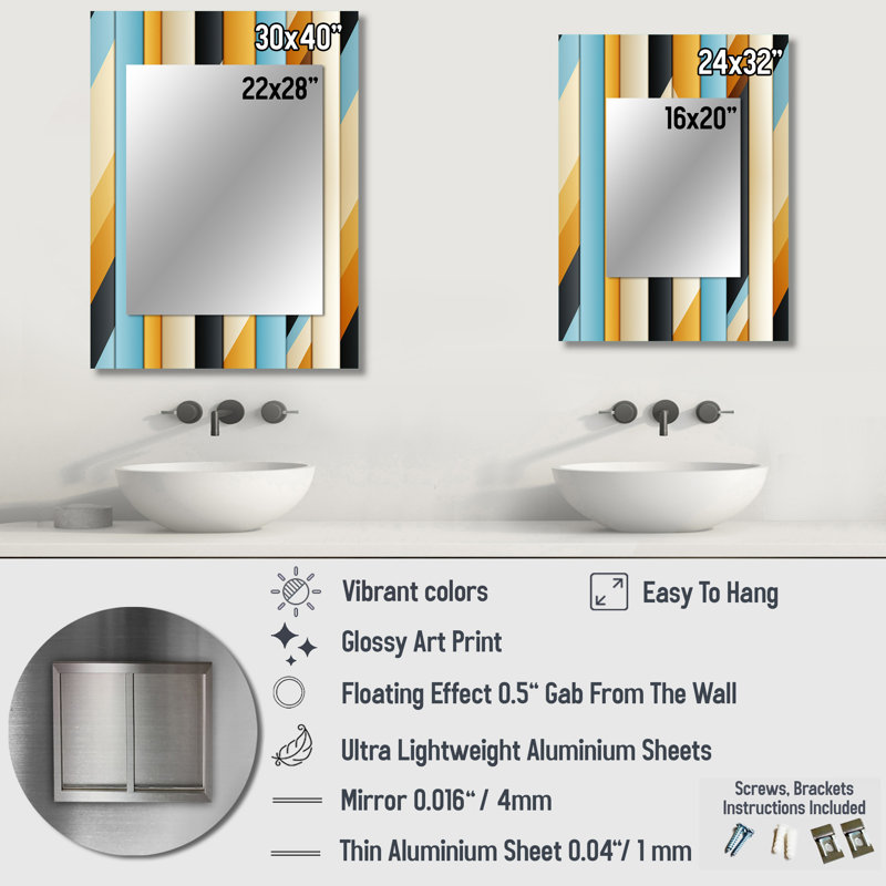 Keili Urban Chic Striped Pattern - striped  Mirror, Modern Decorative Wall Mirror, Printed Metal Art, 40" x 30"
