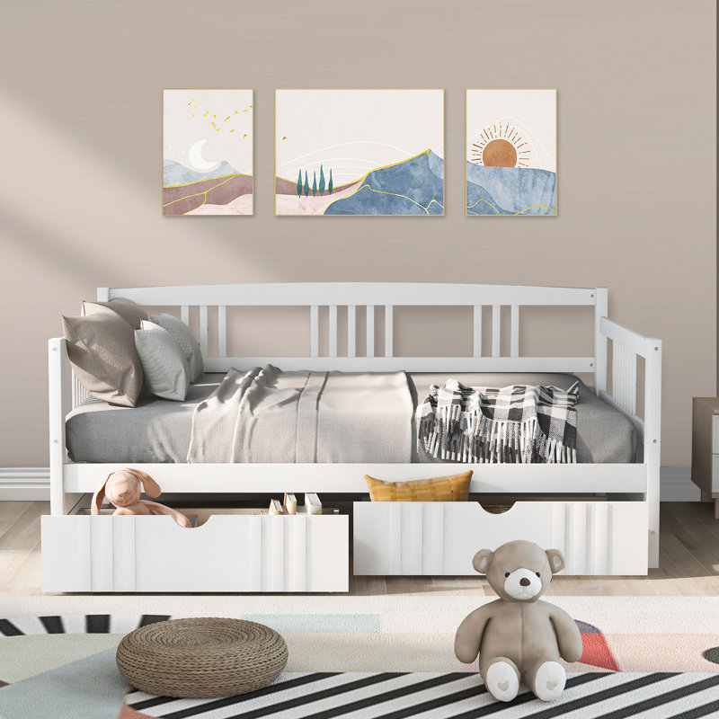Lit de jour Fashion en bois avec 2 tiroirs amovibles, taille simple, Blanc