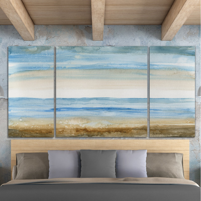 Large Coastal Blue and Beige Canvas Wall Art Set
