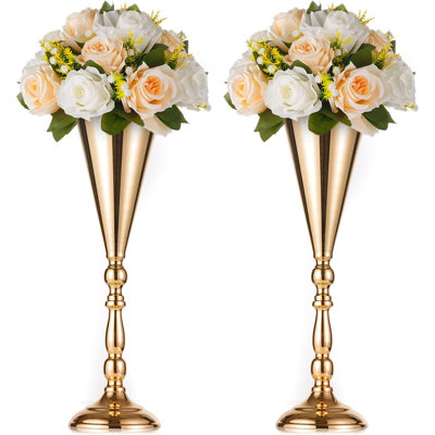 Tall Metal Trumpet Vase Centerpiece – Tabletop Decorative Flower Holder for Weddings, Anniversaries, Birthdays, and Party Events