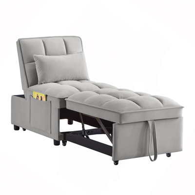 4 in1 Multi-Function Single Sofa Bed with Storage Pockets,Tufted Single Pull-out Sofa Bed with Adjustable Backrest and Pillows ,Convertible Chaise Lounge