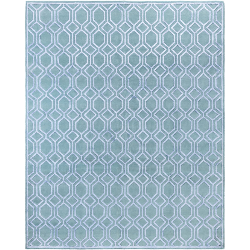 Tapis moderne noué à la main de conception unique - vert, 8 pi 2 po x 10 pi 3 po Modern