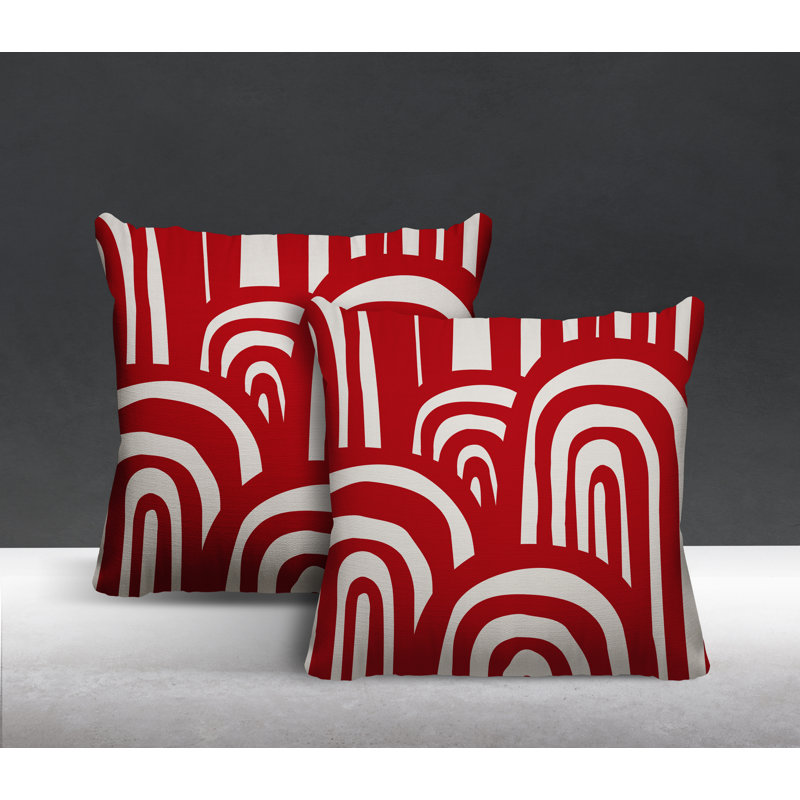  Coussin décoratif intérieur / extérieur abstrait carré, L 15 po x H 15 po, Rouge