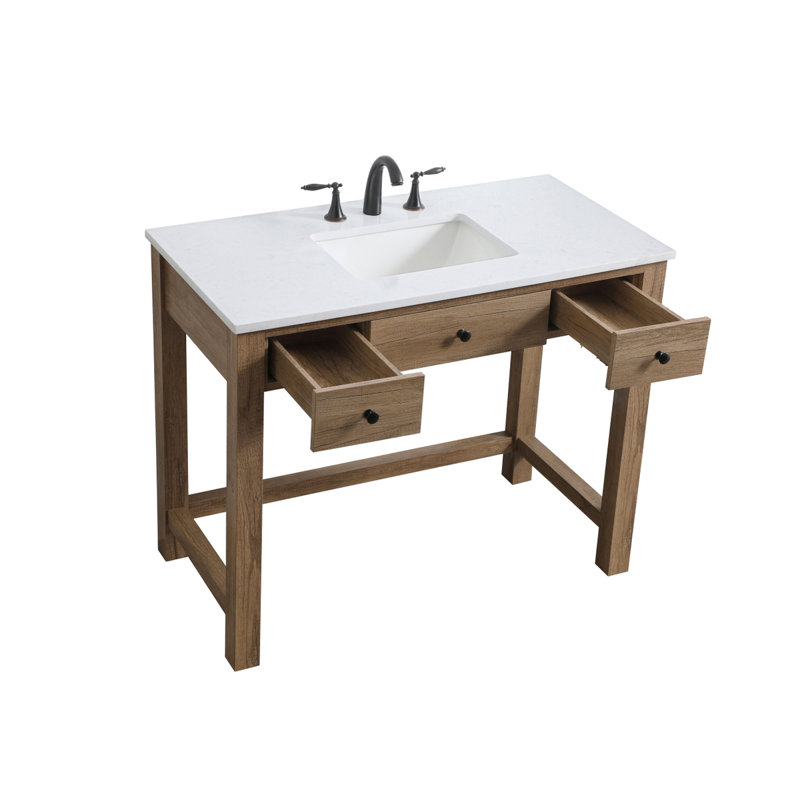 Hudson 42'' Single Bathroom Vanity with Engineered Marble Top, Natural Oak