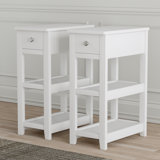 24" Tall End Table With Drawer and Shelves, Narrow Side Table for Small Space