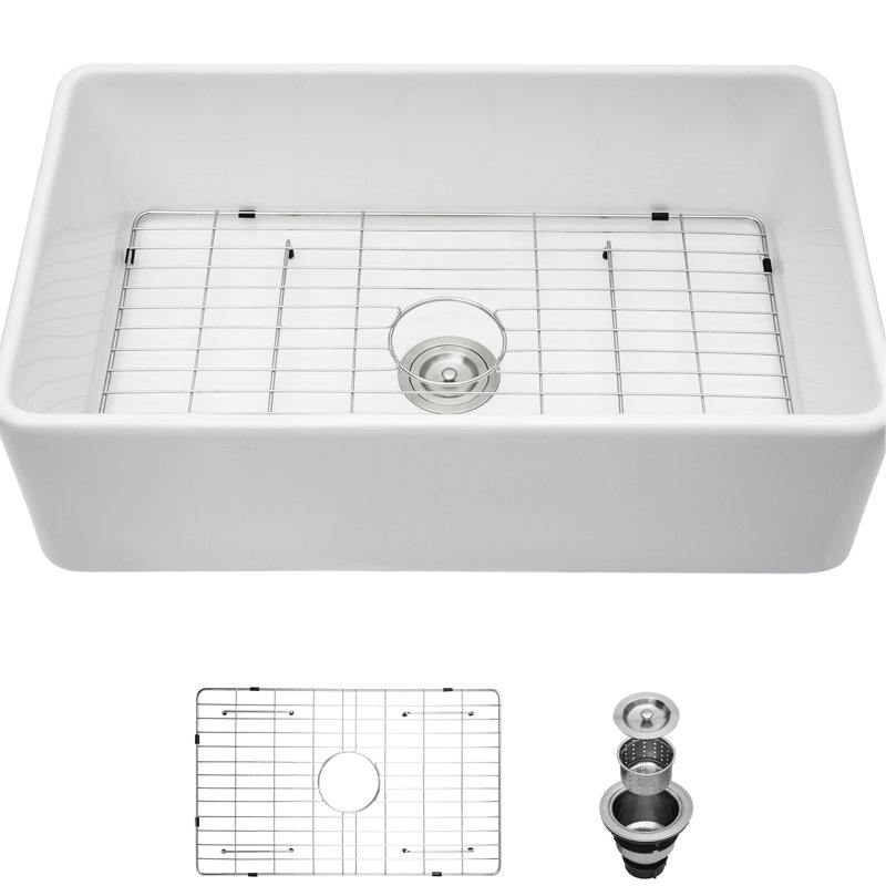 Évier 33 en céramique blanche - lavabo à tablier avant pour la cuisine, résistant à la chaleur et aux égratignures, facile à nettoyer en profondeur, 33 po x 20 po x 10 po avec fonction silencieuse de 33 po, assainissant complètement