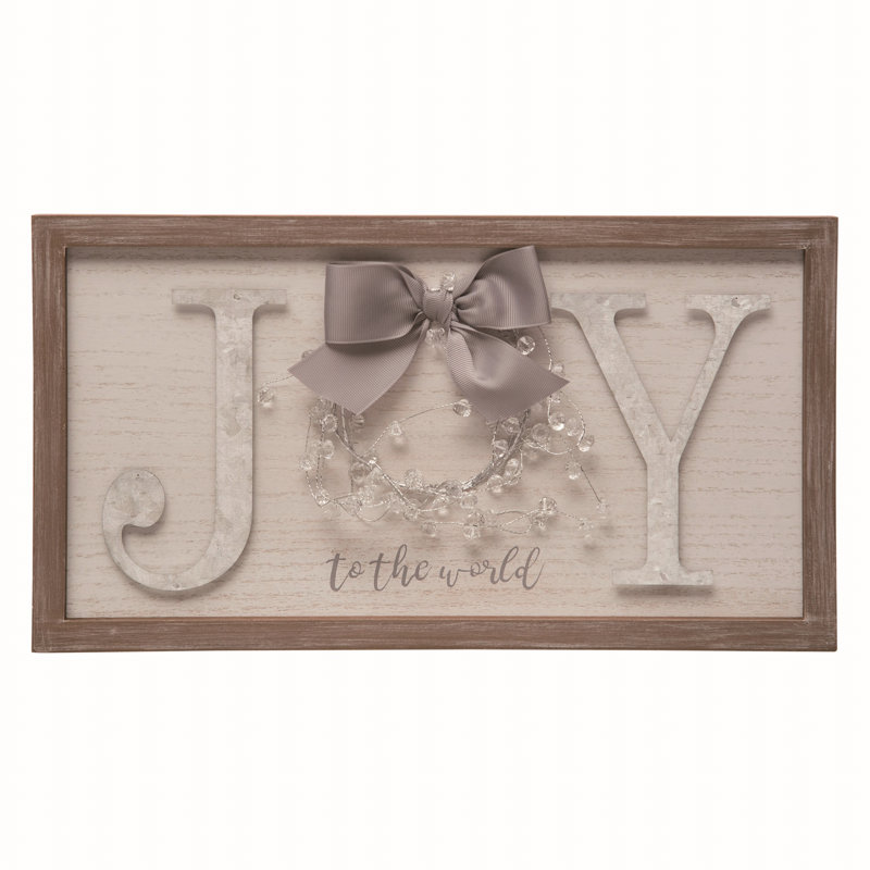  Wood 15.75 in. Cream Christmas Joy Wreath Wall Decor
