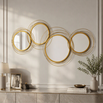 Metal Wall Art Mirror Decor,HOMCOM Gold - Wall Hanging Art