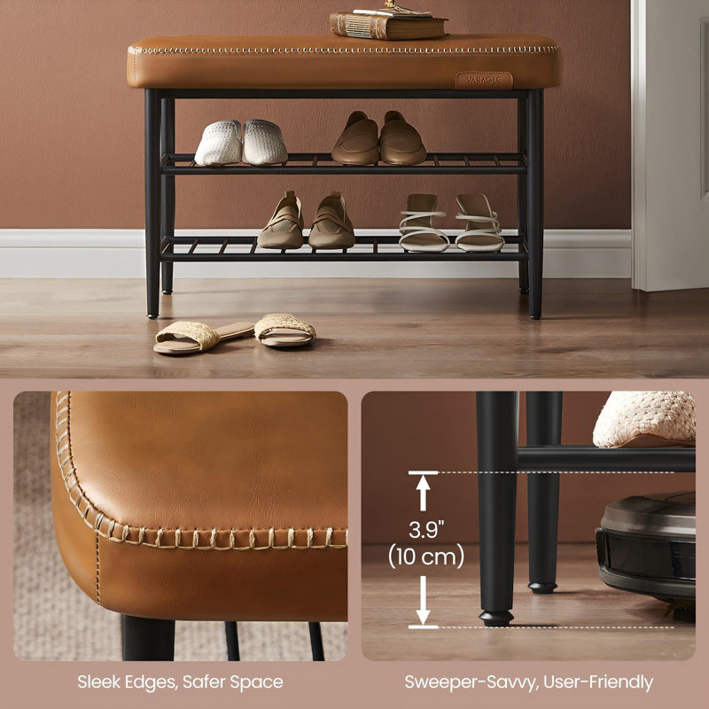 8 Pair Shoe Storage Bench, Caramel Brown