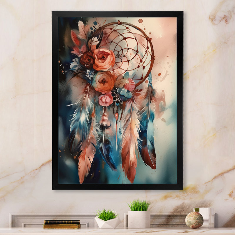«Kamaiah Pink and Blue Narratives Of Boho Inspiration II», reproduction sur toile, Cadre photo noir