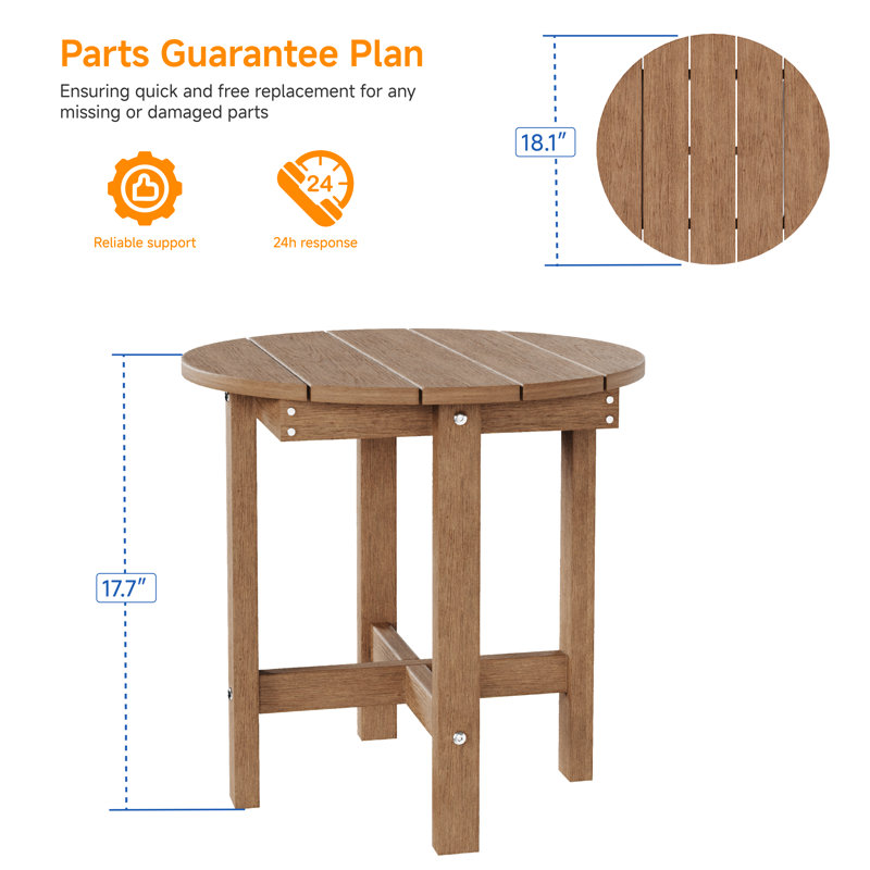  HDPE Small Round Side Table, Sturdy Outdoor Side Table, Weather-Resistant Outdoor End Tables for Patio, Porch, Deck, Teak