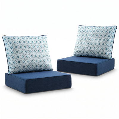 6" Thick Outdoor Cushions 24X24x6,Reversible Outdoor Patio Chair Cushion, Dual-Sided Pattern & Solid Weather Resistant Luxury Outdoor Seat Back Cushion for Wicker Rattan Furniture