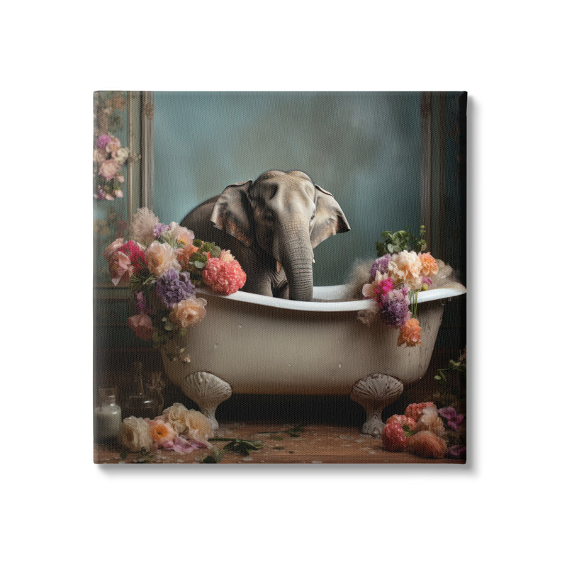 Éléphant dans une baignoire rétro par Lazar Studio, H 17 po x l 17 po x P 1,5 po
