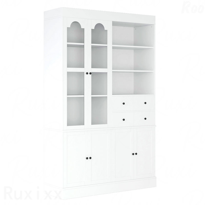 75" Tall Blue Freestanding Buffet with Hutch, Kitchen Pantry Cabinet with 4 Drawers, Door Shelves & Pull-out Trays, White