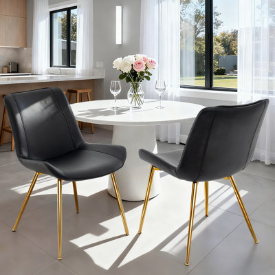 Modern Faux Leather Dining Chairs Set of 2, Upholstered Dining Side Chairs with Metal Legs, Comfort Backrest Chair For Kitchen Dining Room Cafe