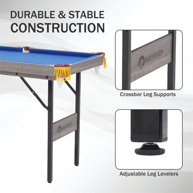 48" Folding Billiard Table, Portable Pool Table Indoor Arcade Game Set with Cues, Triangle, Chalk, Brush , Gray Wood, Blue