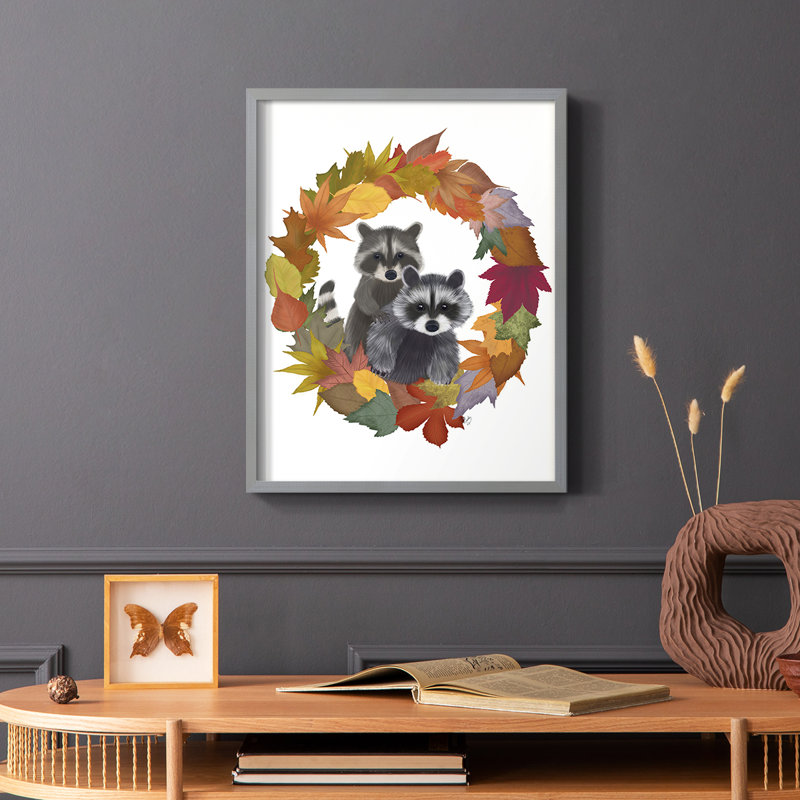 Reproduction de couronne de ratons laveurs feuille d'automne - bois massif, Gris, H 10 po x l 8 po