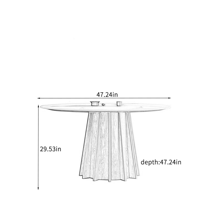 Table avec plaque de roche et base en bois massif., H 29,53 po x L 47,24 po x l 47,24 po