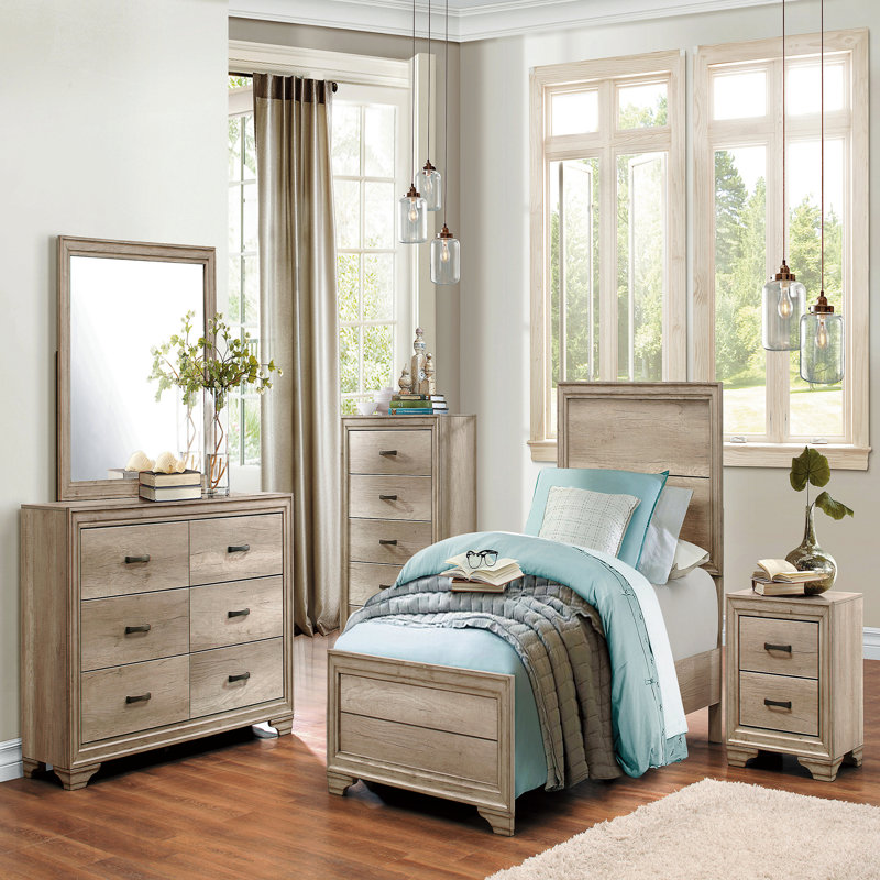 Commode 6 tiroirs 1 finition naturelle avec quincaillerie noire