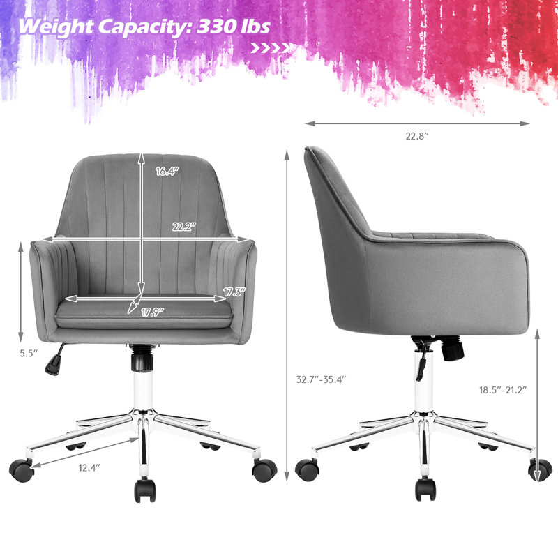 Chaise de travail en velours Trouville, Gris