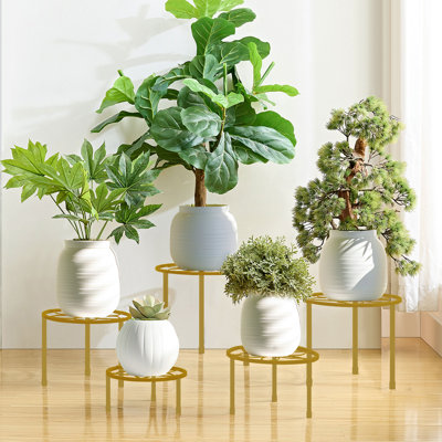 Mollye 5-Piece Metal Plant Stands for Indoor Outdoor Use, Heavy Duty Round Flower Pot Holders, Rust-Resistant Black Iron Plant Stand Set