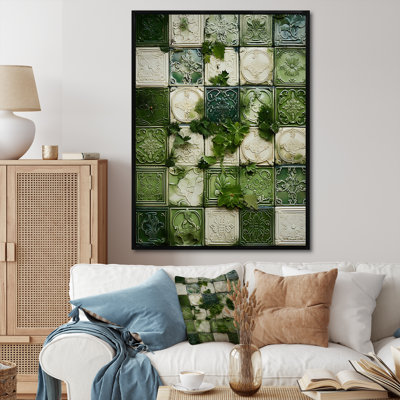 Botanicals Green Floral Tiles IV - Abstract Tile Wall Art