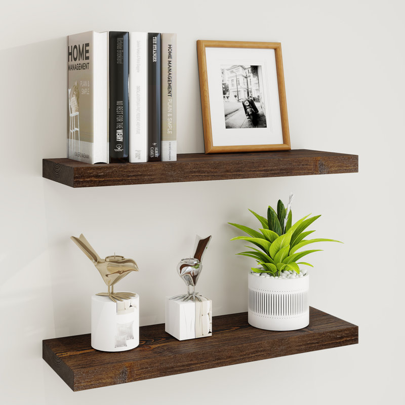2 Piece Solid Wood Floating Shelf, Walnut, 24