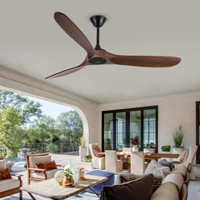 Solid Wood Ceiling Fan With Remote,3 Blade Reversible Dc Motor, Quiet Cooling For Living Room Or Bedroom