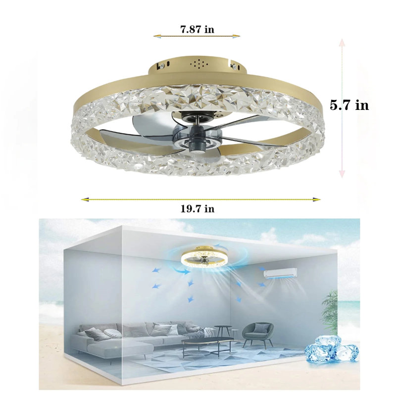Ventilateurs de plafond à profil bas de 20 po avec lumières DEL, ventilateur de plafond encastré moderne et télécommande, gradation continue 3 couleurs et 6 vitesses. Pour chambre à coucher, salle à manger