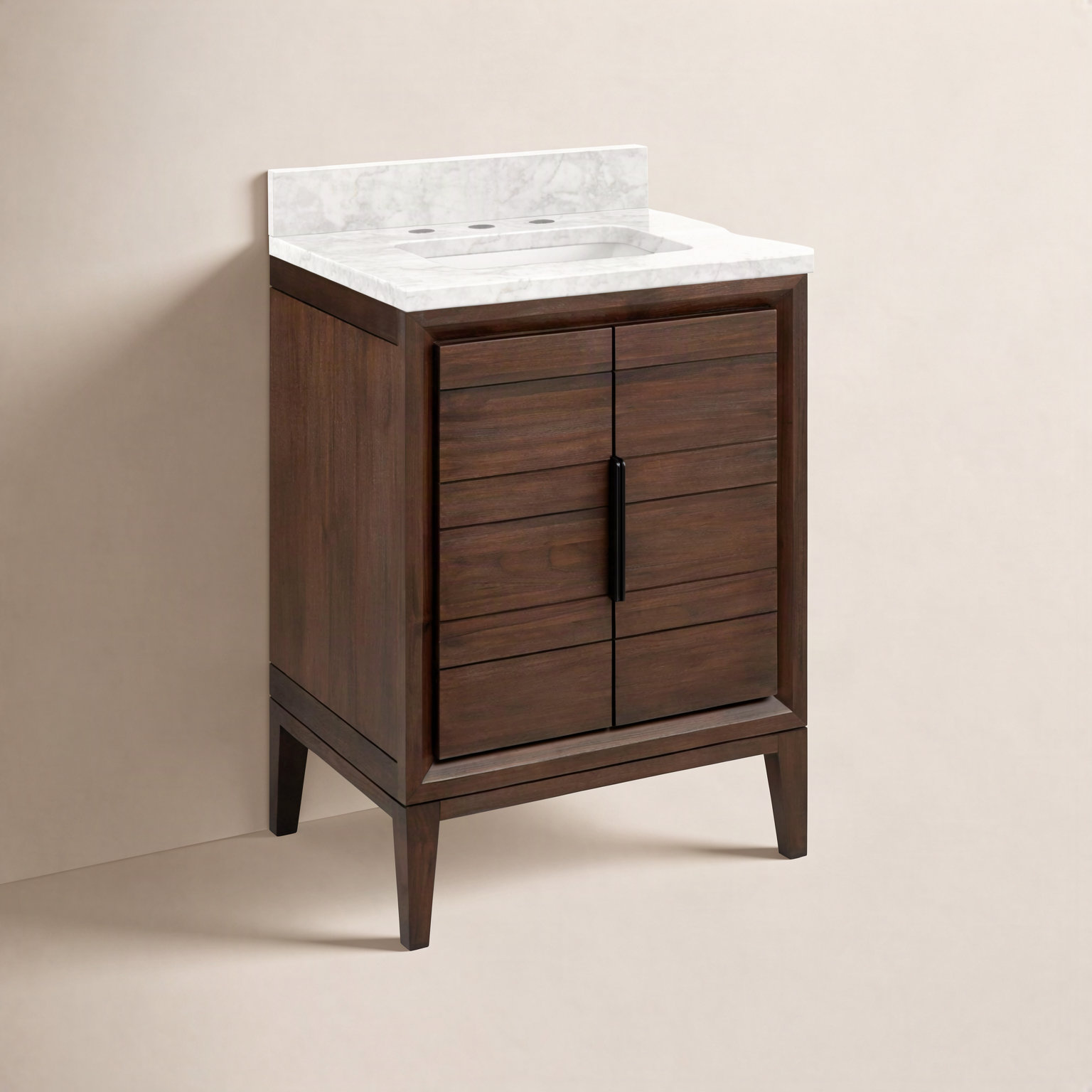 Aliso 24" Carrara Marble Single Bathroom Vanity, Carrara Marble, Java, 8" Widespread