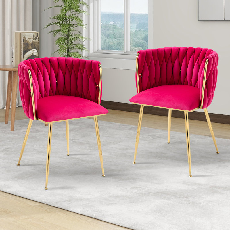 Ensemble de 2 chaises de salle à manger, chaises en velours avec pieds en métal doré, chaises d'appoint capitonnées pour le salon et la salle à manger modernes (rose rouge)