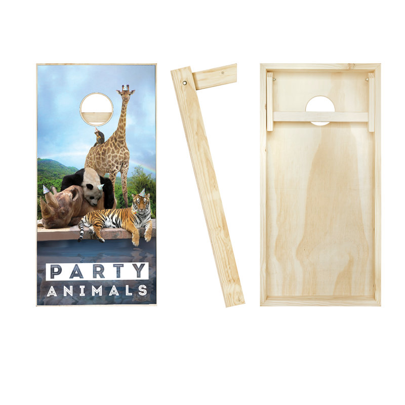 Ensemble de jeu de cornhole en bois massif 2 pi x 4 pi avec animaux, Rouge / Jaune