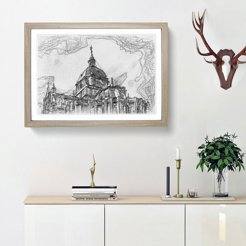 Almudena Cathedral in Madrid Spain in Abstract - Picture Frame Graphic Art Print, Oak Framed, 36cm H x 48cm W x 2cm D