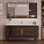 Meuble-lavabo de salle de bain 40,16 po en bois d'hévéa brun et blanc avec miroir