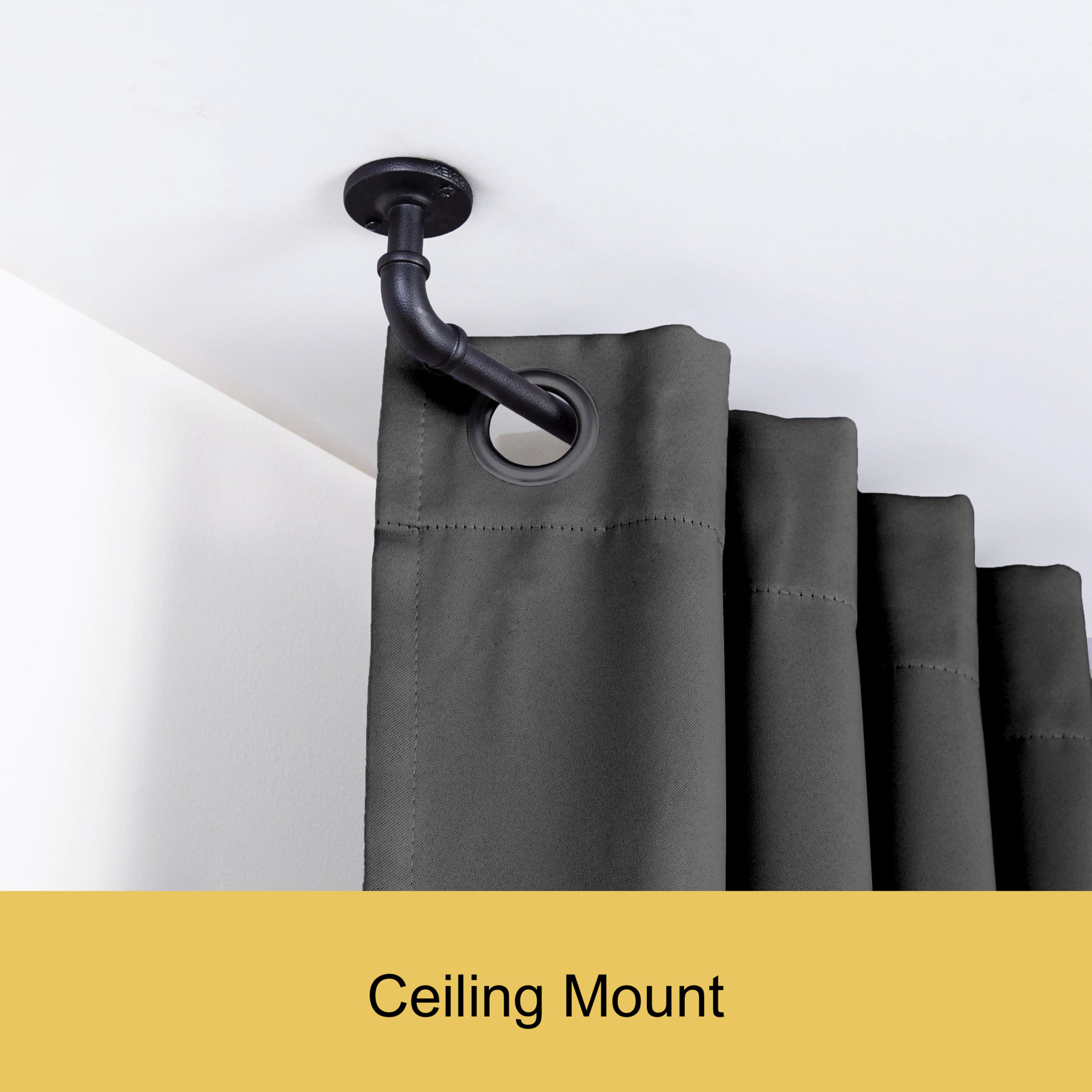 Tropez Adjustable 0.63" Single Curtain Rod, 28" - 48", Black